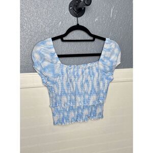 Lush Women’s Tie-Dye Smocked Square Neck Crop Top Blue